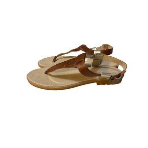 Womens Timberland 8.5 Brown & Gold Leather Sandals With Adjustable Strap & Synth